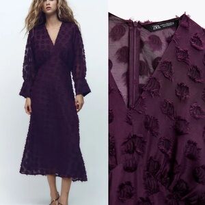NWT ZARA Purple Swiss Dot Long Sleeve Dress